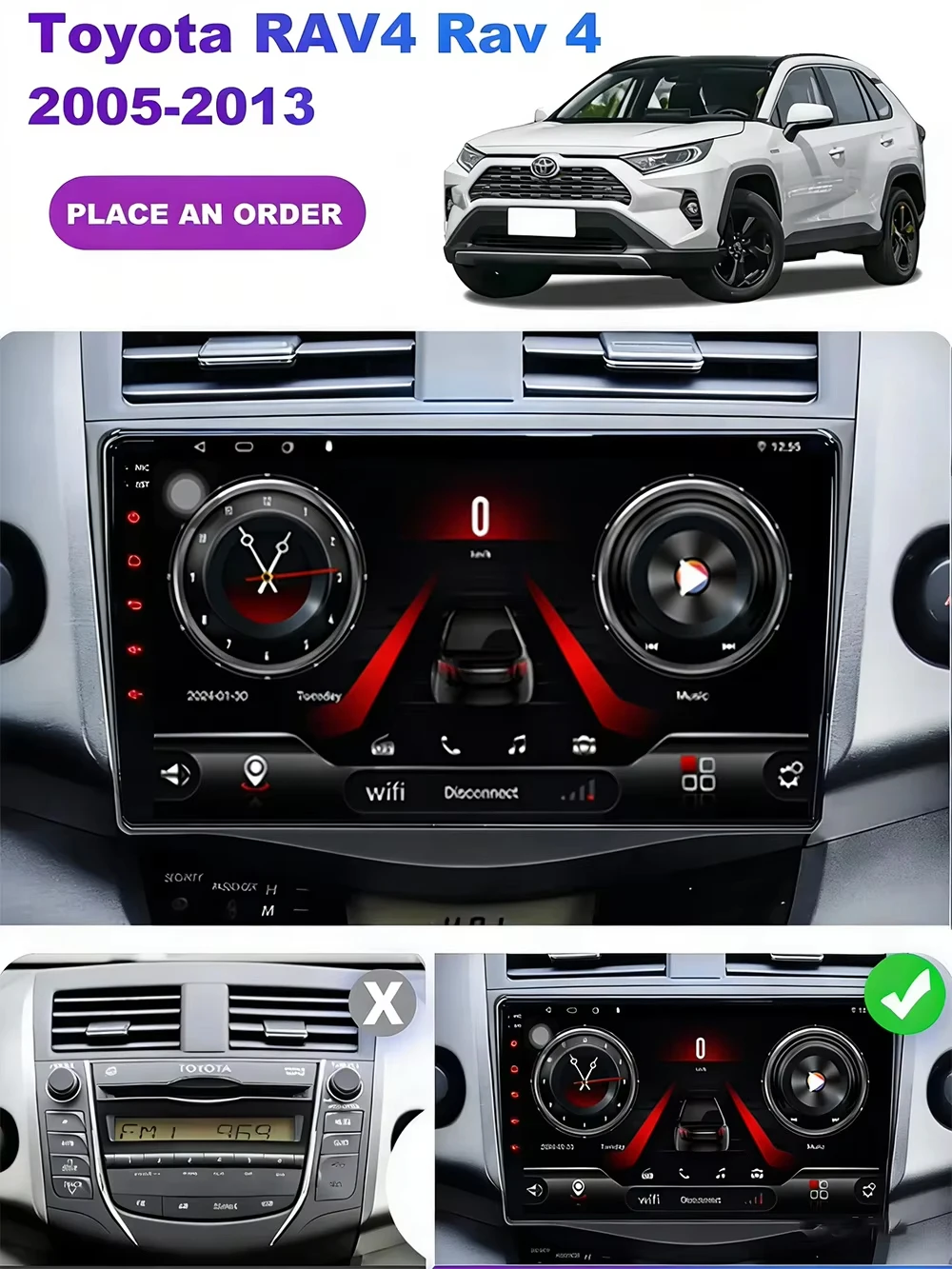 Cortex-A76 Octa-Core Android 16 For Toyota RAV4 Rav 4 2005-2013 Car Radio GPS Multimedia Player High-performance Touch Scree DVD