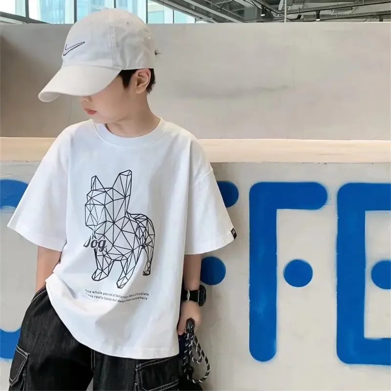 

Children's Round Neck New Temperament Summer T-shirt Five-point Sleeve Simple Trend All-match Korean Style Children's Clothing