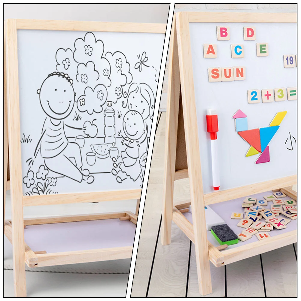 Black White Board Folding Double Sided Child Magnetic Toys Kids Standing Whiteboard Wooden Painting