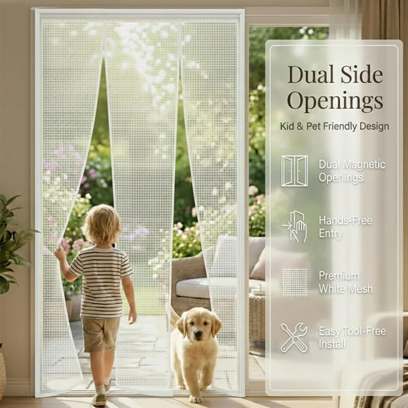 Magnetic Screen Door Net Anti Fly Proof Mosquito Mesh White Invisible Fiberglass Auto Close Custom Size for Patio Sliding Doors