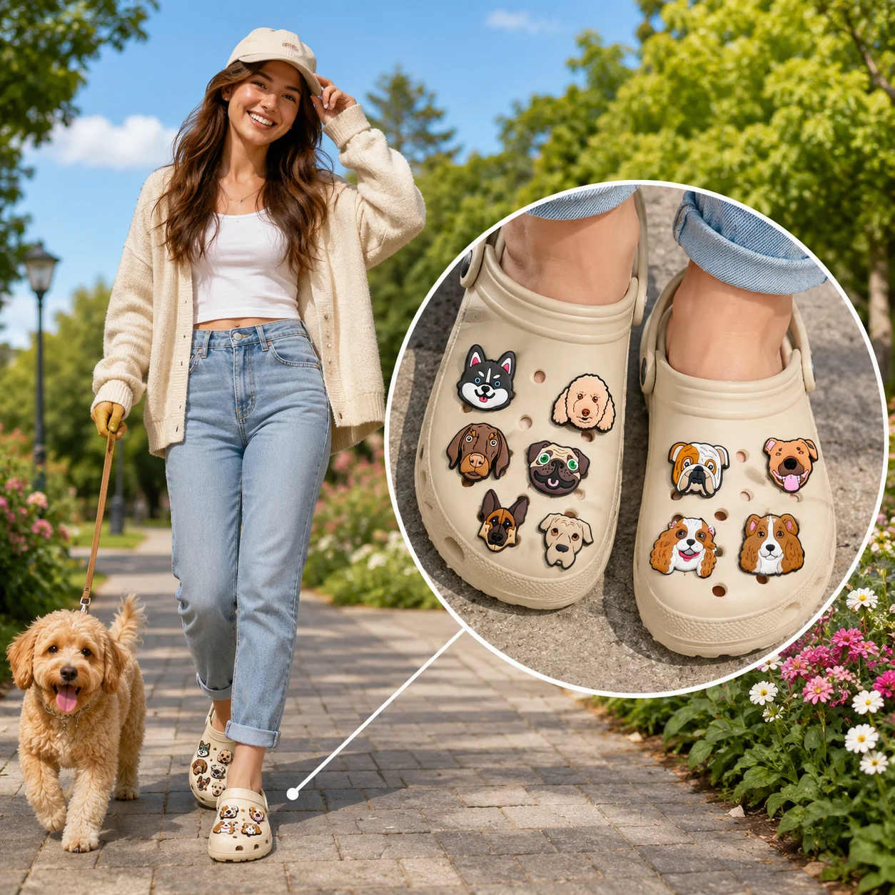 1/24PCS Classic Dog Shoe Charms for Kids,Dog House Bowl Charms for Shoes,Husky Sandals Clogs Buckles