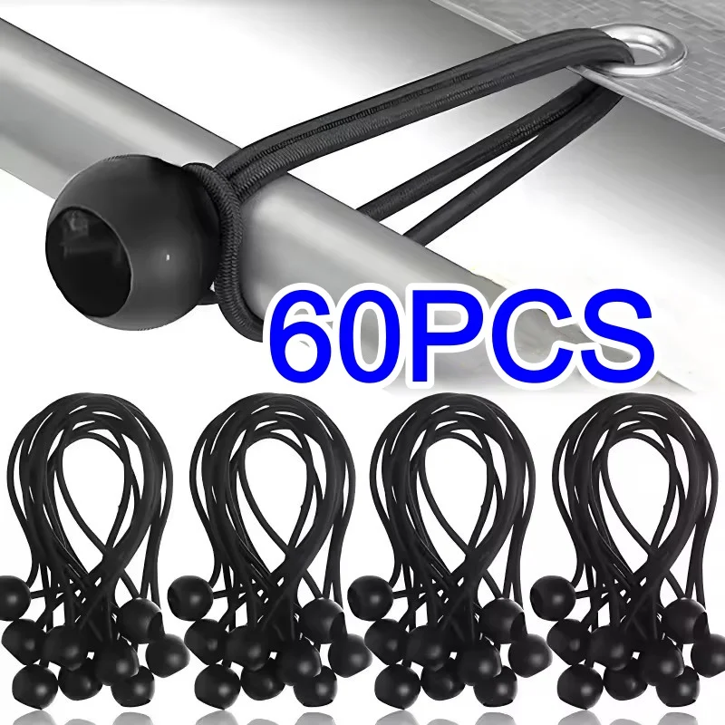 60/10PCS Outdoor Elastic Ball Rope Bungee Cords Portable Tent Fixing Tarpaulin Awning Canopy Heavy Duty Tarp Tie Down
