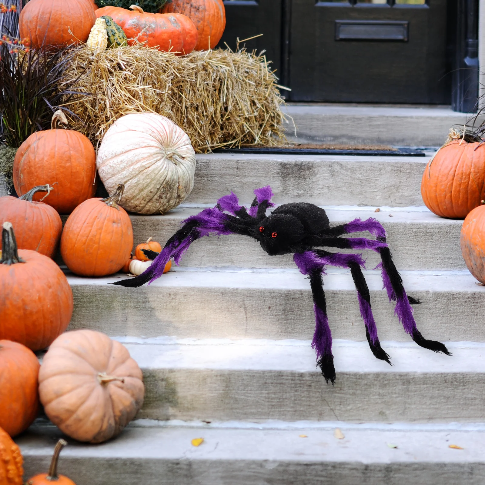 Creepy Spider Web Ornament Halloween Fake Spiders with Colorful Bold Wool Party Layout Prop Stuffed Toy