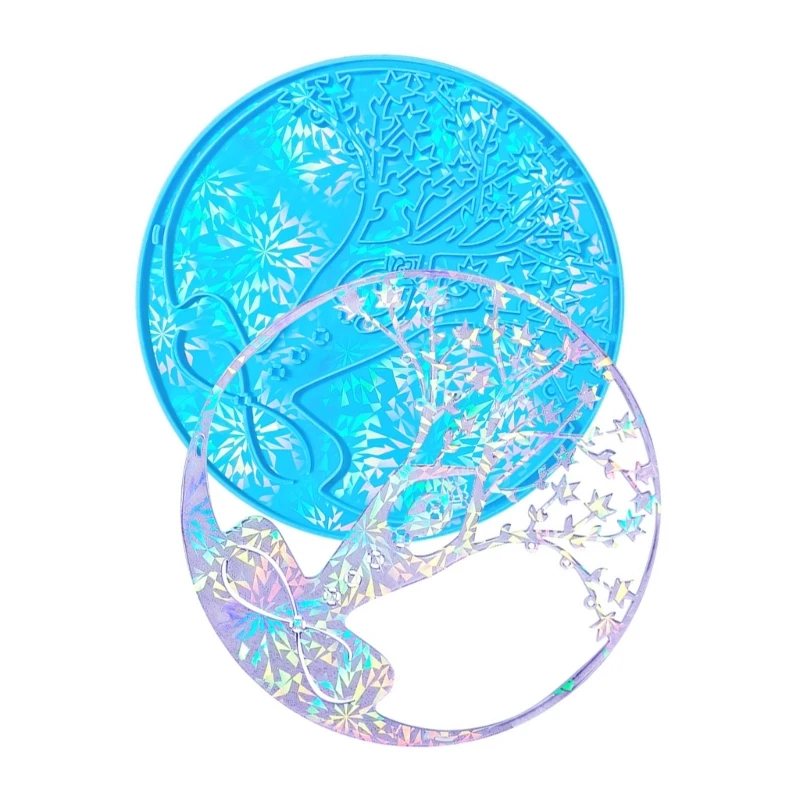 YUYU Durable Silicone Mold Life Tree Figurine Mould Round Epoxy Resin Molds Holographics Wall Pendant Jewelry Tool for DIY