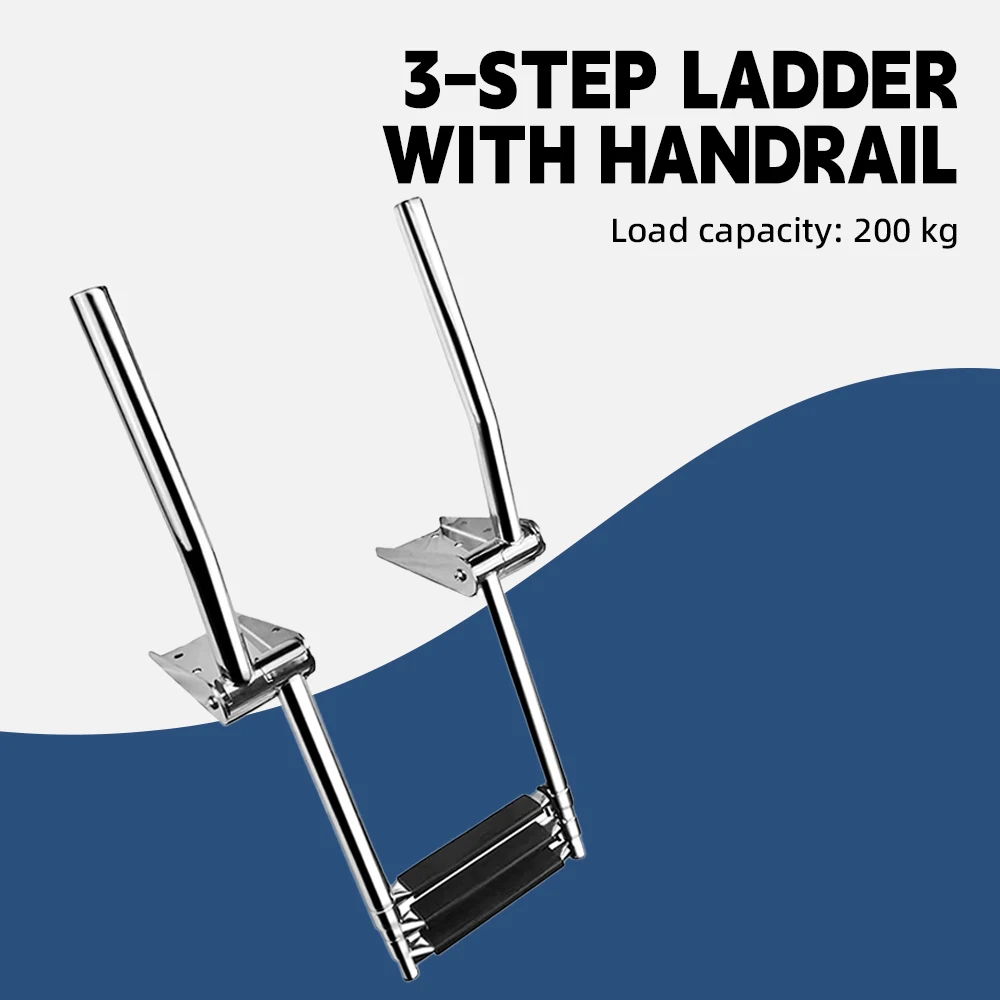 

High Quality Stainless Steel 3 Step Boat Ladder with Handrail Marine Under Platform Boat Accessories Boarding Telescoping Ladder