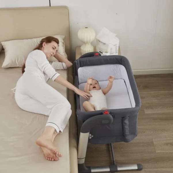 휴대용 접이식 높이 조절 가능 신생아 침대, 침대 옆 코슬리퍼 아기 침대