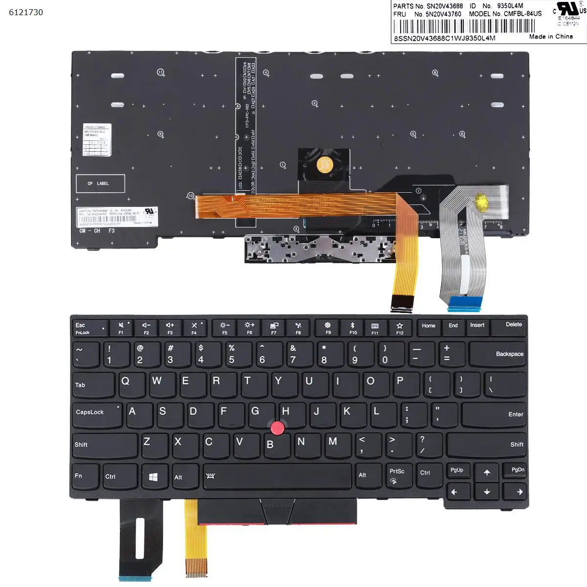 

Клавиатура US для ноутбука Lenovo IBM ThinkPad E480 L480 T480S, черная с подсветкой и точечной палочкой