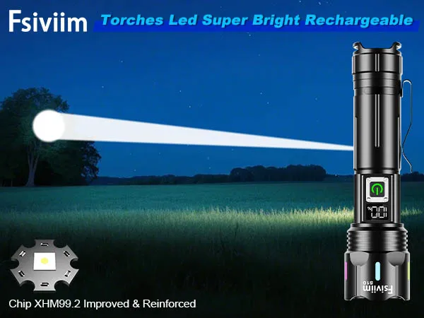 50000 lumens Led Torch Rechargeable, Torches Led Super Bright, Powerful Flashlight Torch, High Power Torches for Camping