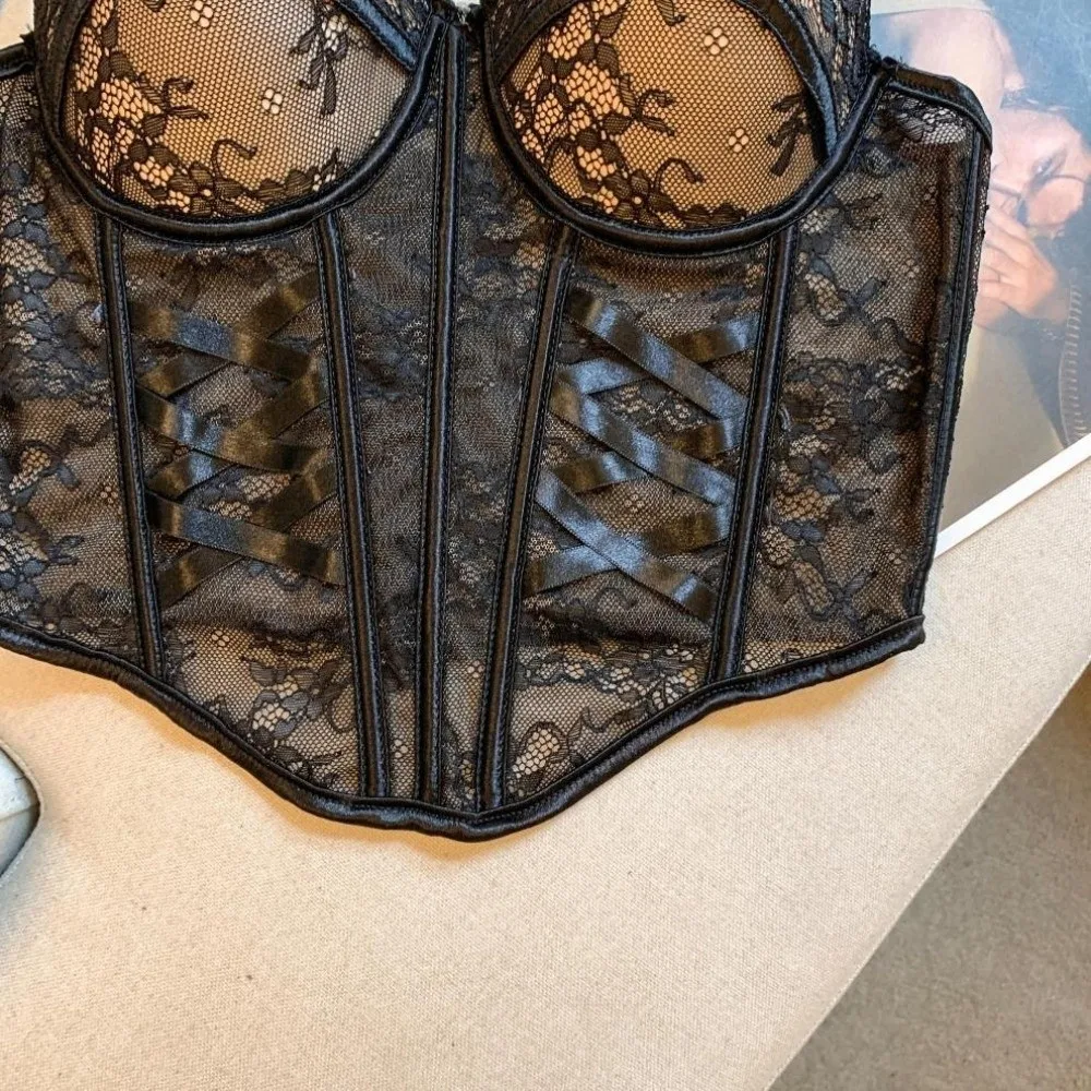 Mesh Flower Lace Corset Bottoming Shirt Spicy Girls Style Slim Lace Crop Top Fishbone Sleeveless Girl's Suspender Vest