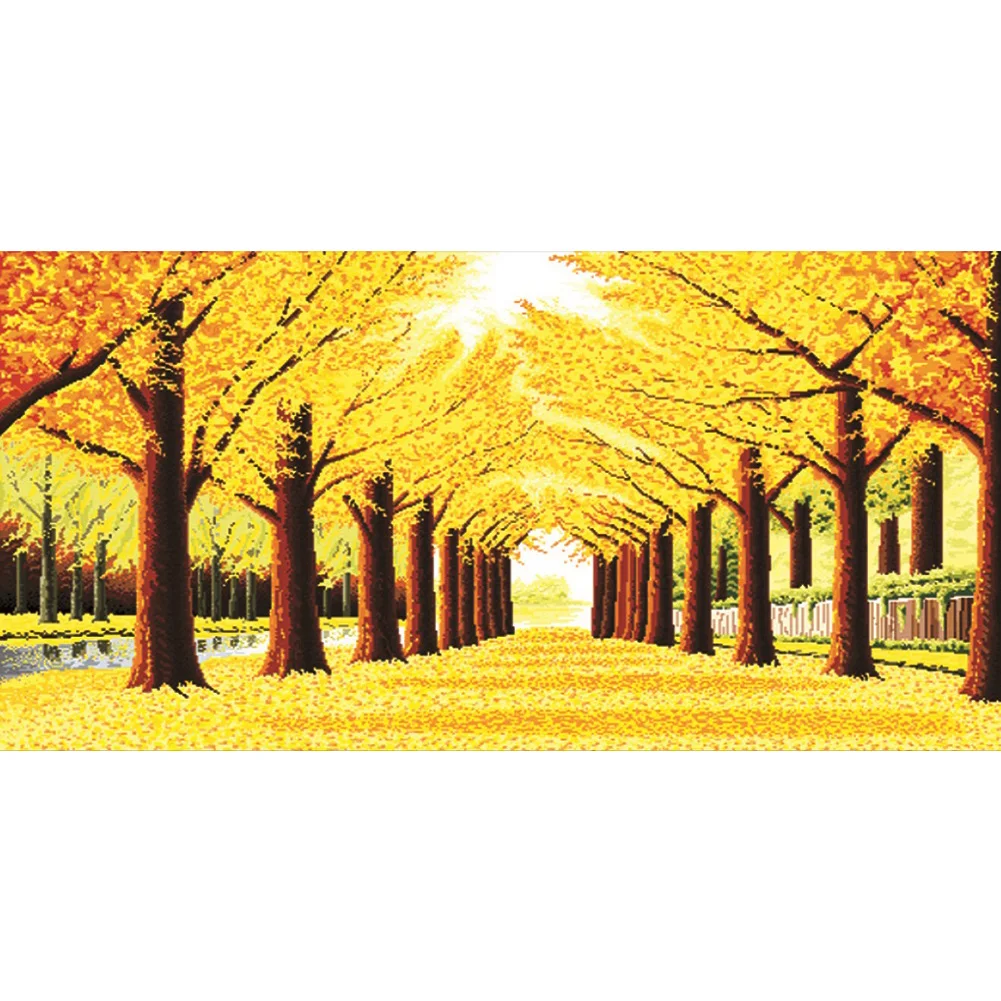 

5D Kit Rhinestone DIY Yellow Leaves Road Full Round Drill Diamond Painting Craft