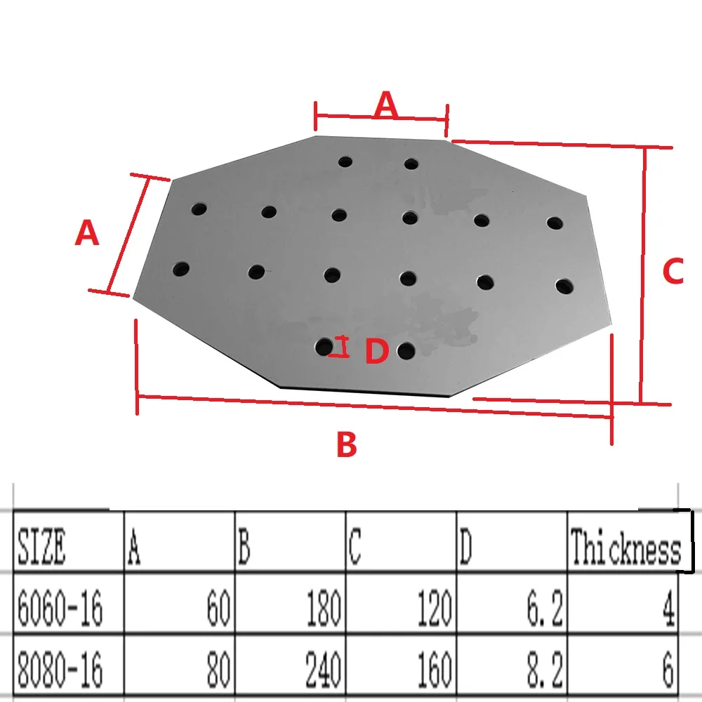 1PCS 16 hole 6060/8080  cross type 90 Degree Joint Board Plate Corner Angle Bracket Connection  for Aluminum Profile