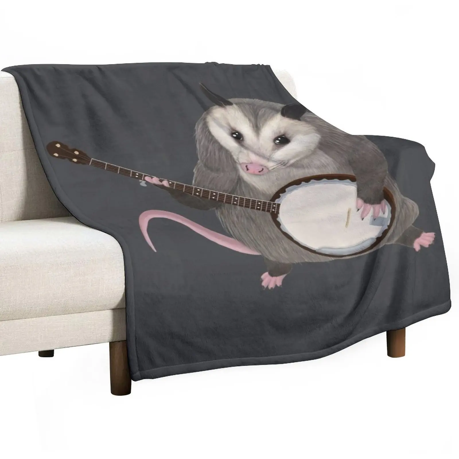 

Opossum playing the banjo - possum Throw Blanket Softest Soft Beds Beach Blankets