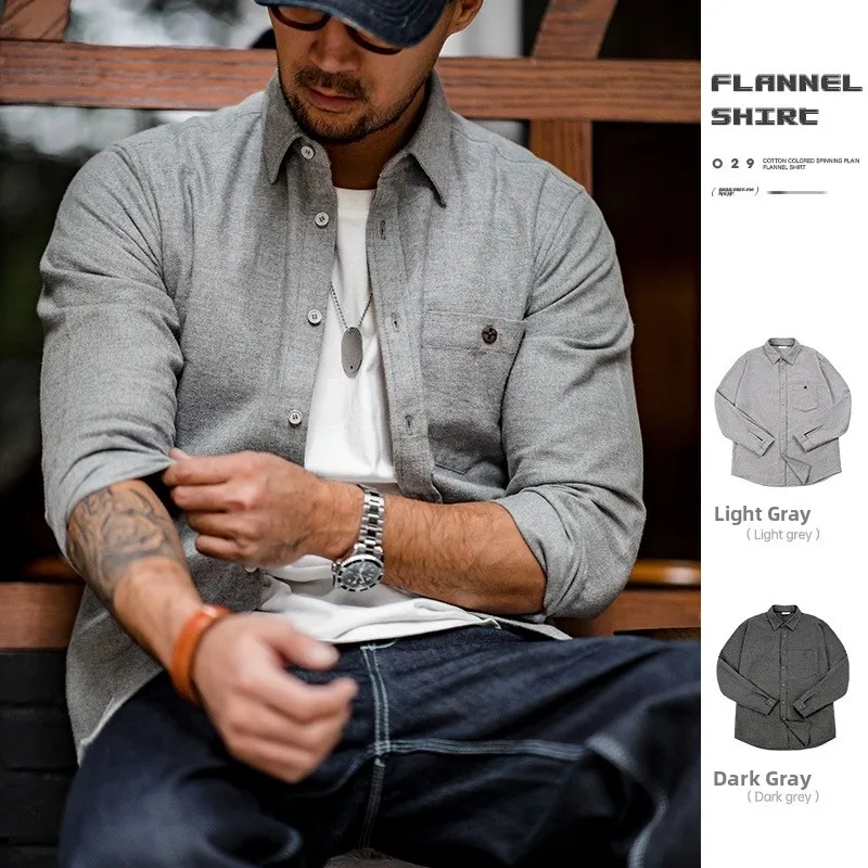 

Maden Casual Cotton Flannel Long Sve irt ey Busin Commute Floing Men's Autumn Trendy Stand Fit Faionable Urb...