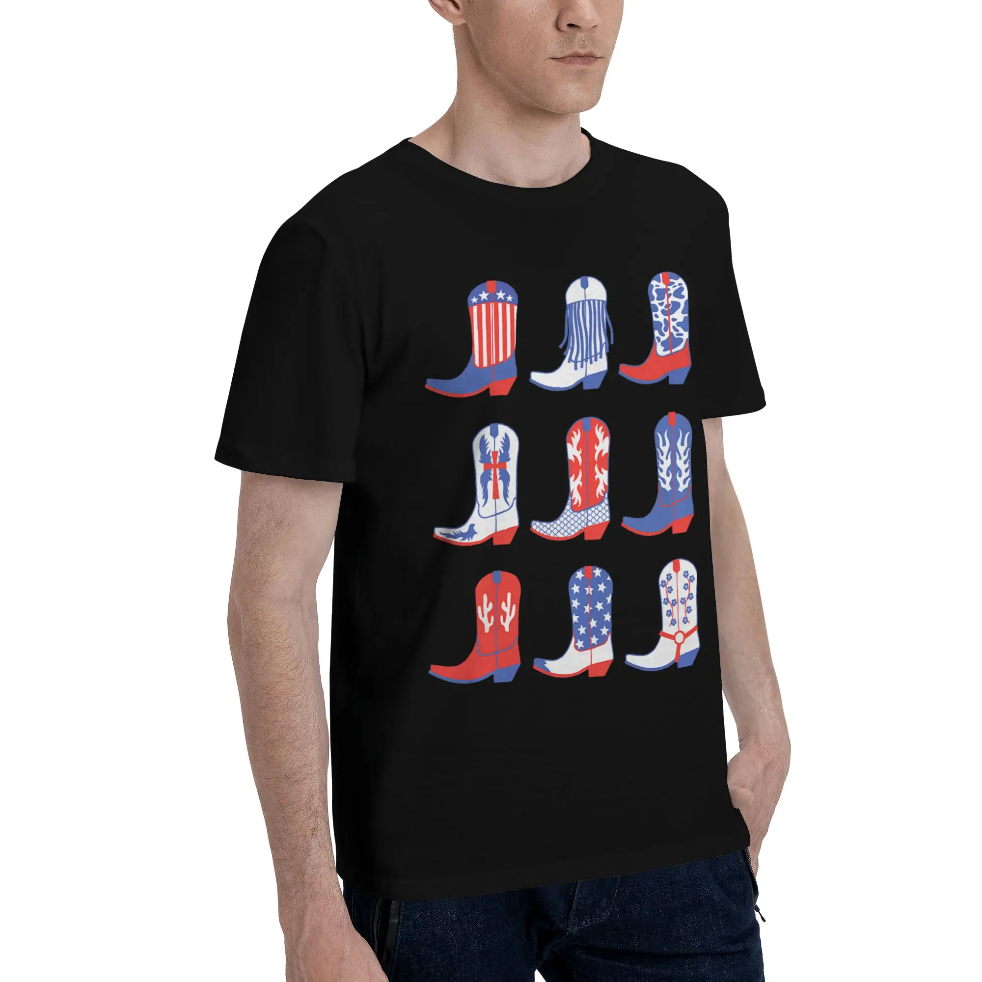 4th of July Cowgirl Boots American Country Western  Funny 100% Cotton T-Shirt Memorial Day Tops Tees For Men