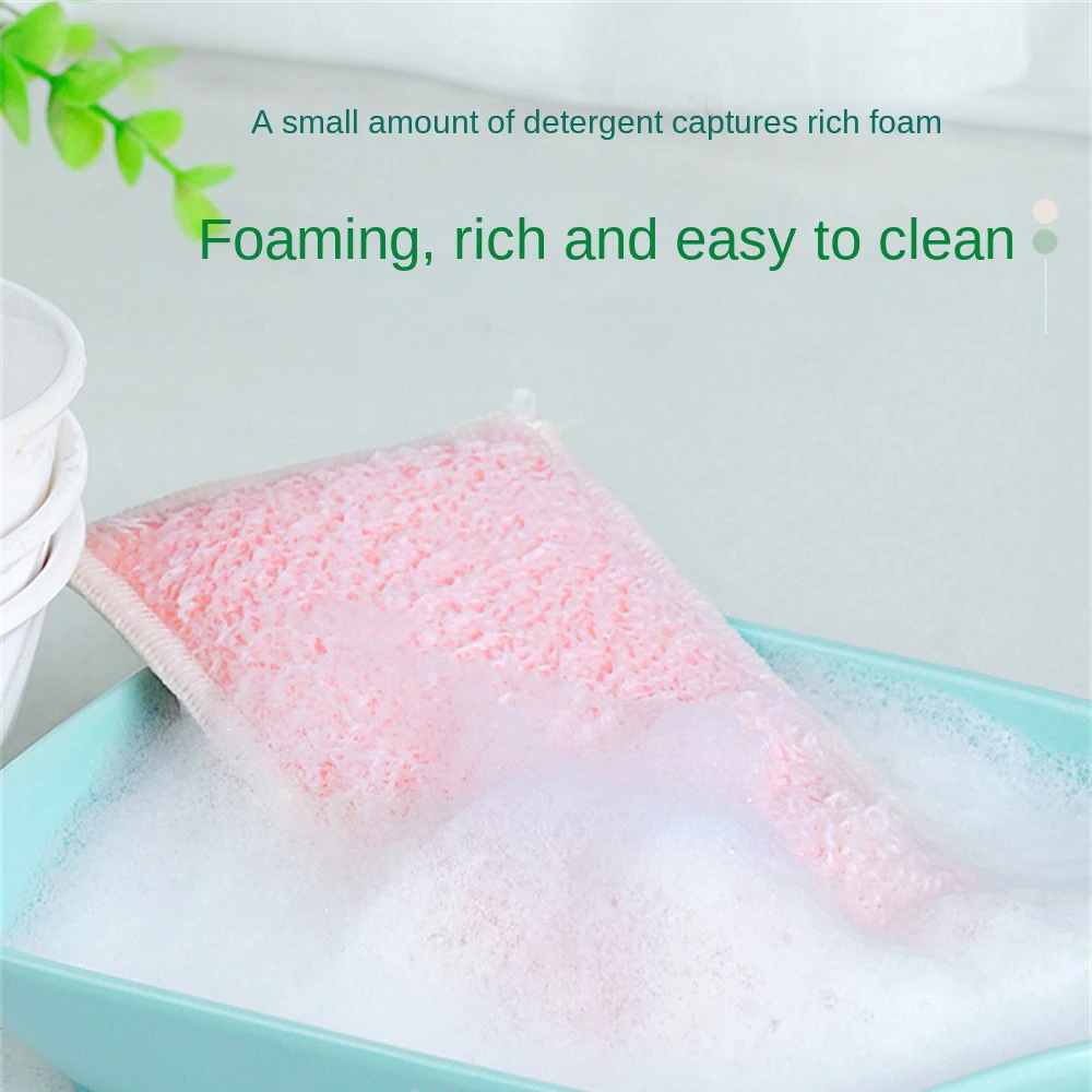 set Bamboo Fiber Sponge Dishwashing Rag Scouring Pad Reusable Oil-free Double-sided Household Brush Cleaning Tool Kitchen