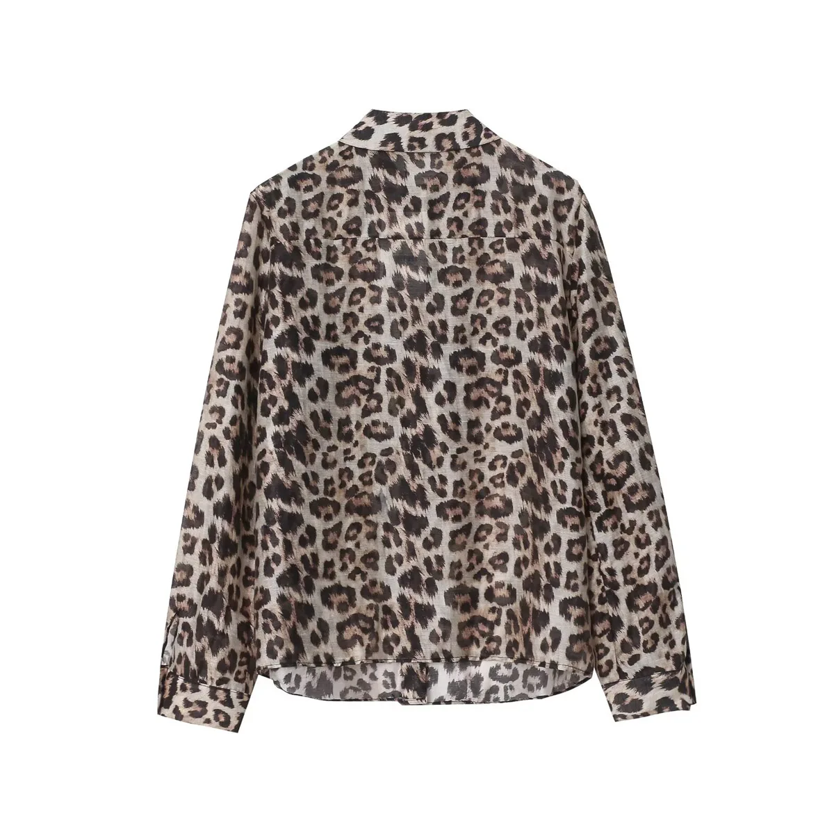 Leopard print shirt with pocket decoration for fashionable temperament single-breasted top new