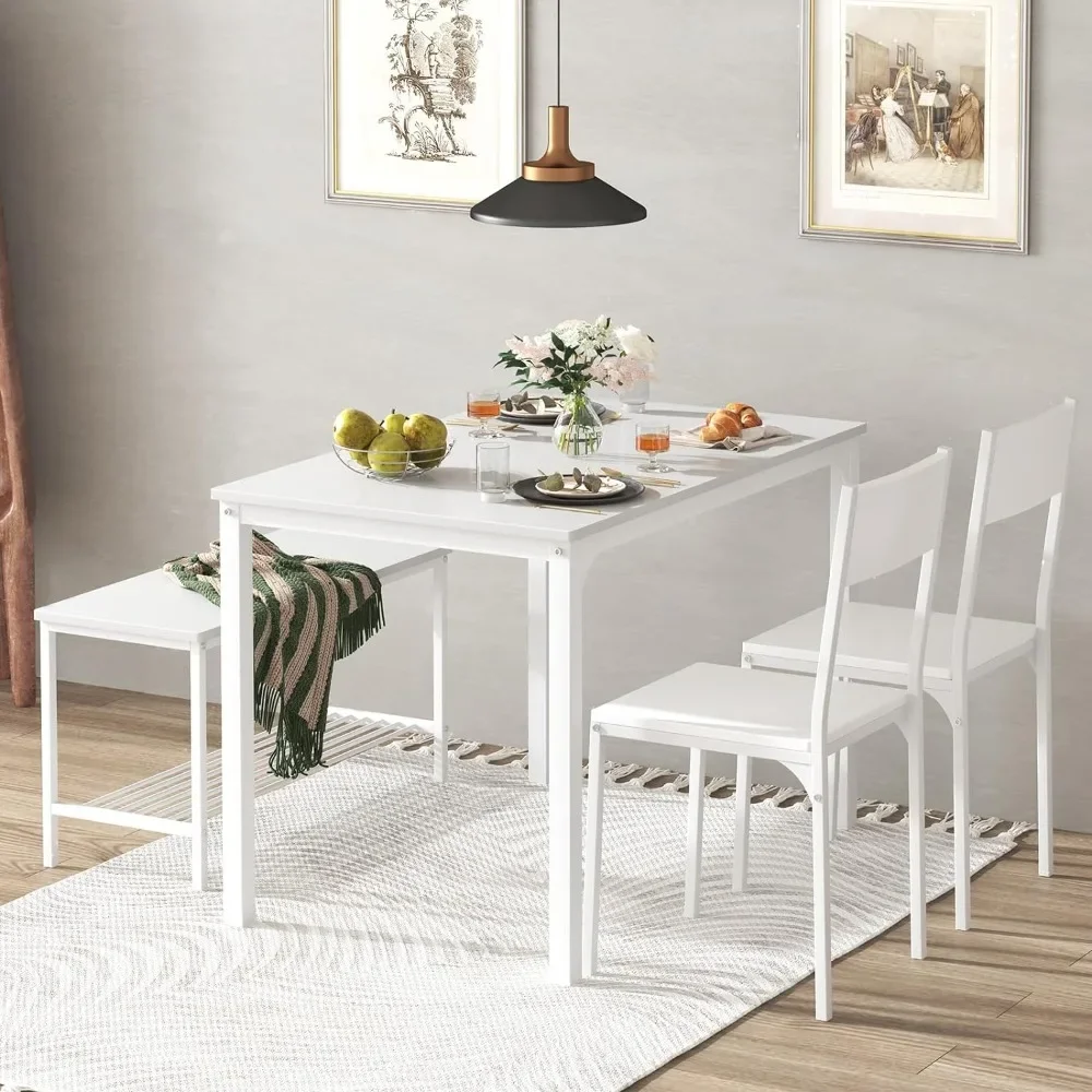 Dining Table 2 Chairs With Backrest Free Shipping White Rack 4 Person Dining Table Set 2-Person Bench With Storage Room Home