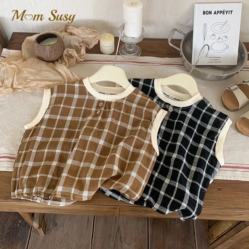 

Baby Girl Boy Cotton Clothes Set Plaid Vest+Pant 2PCS Infant Toddler Child Clothing Suit Spring Summer Casual Baby Clothes 1-10Y