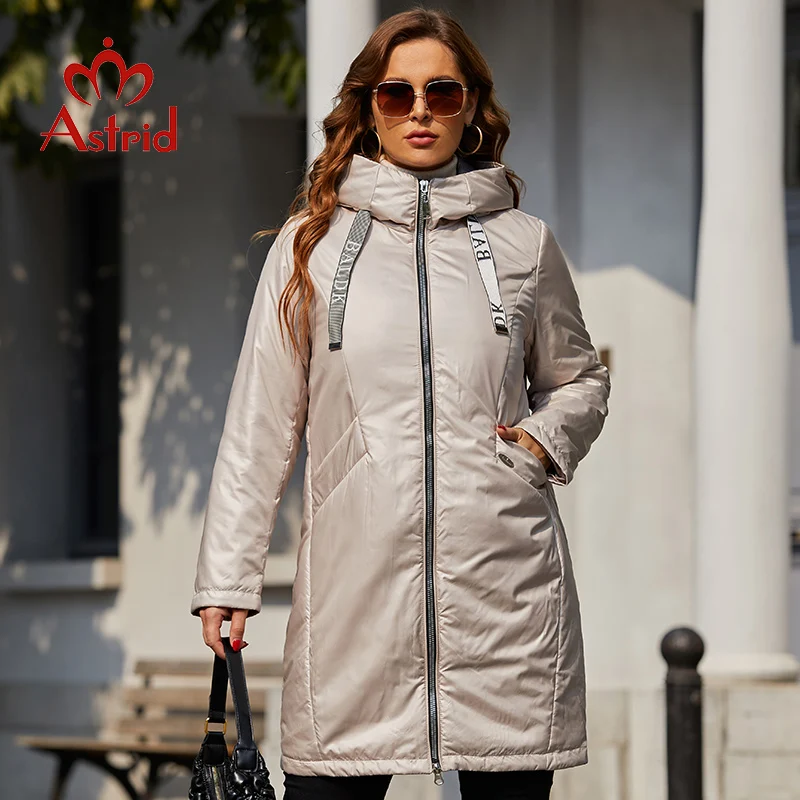 

Astrid 2022 Spring coats Women parkas plus size glossy Long warm padded clothing Women's Jacket outerwear hooded pocket AM-10096