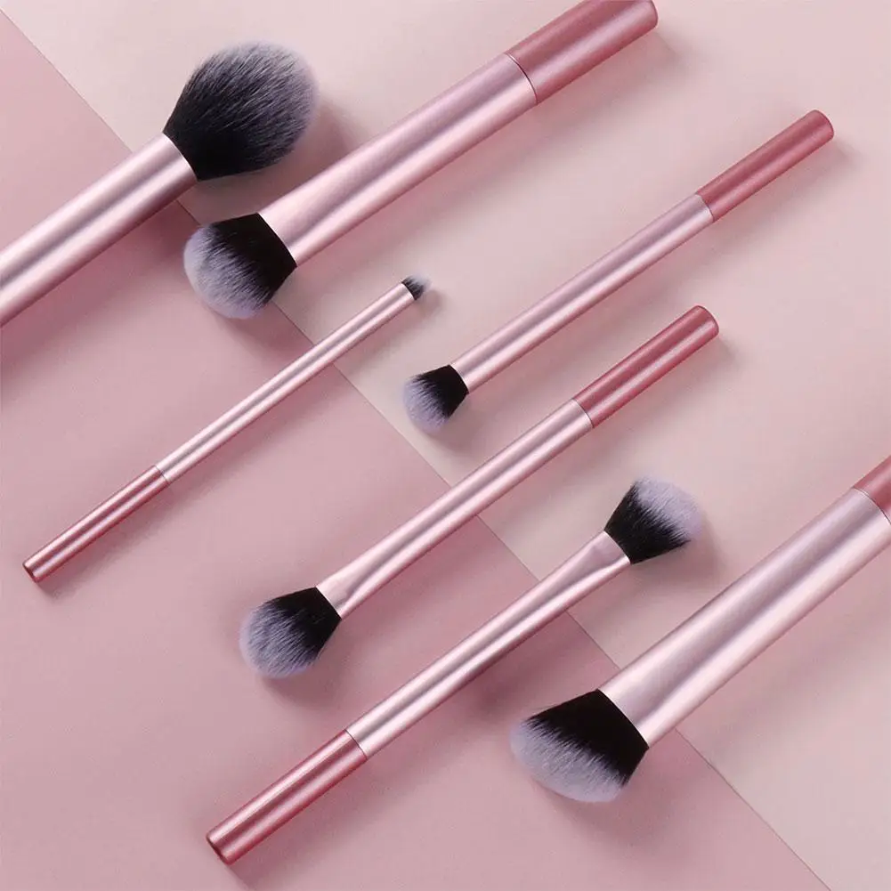 Professional Makeup Brush Set, Cabelo Fino, Pó Solto, Corretivo, Eye Shadow Tool, Rosa, 7 Tamanhos, 7Pcs