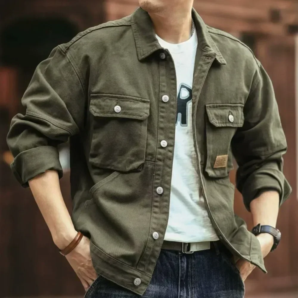 

2025 Spring and Autumn Fashion Trend Solid Color Cargo Jacket Men's Casual Loose Comfortable High Quality Plus-Size Denim Coat