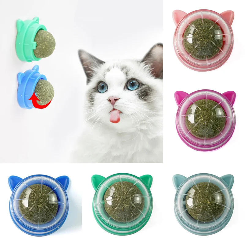 Catnip Cat Wall Teeth Cleaning Chews Products Whirling Cats Ear Wall Stick-on Ball Toy Cat Grass Snack