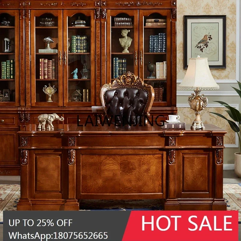 فيلا على الطراز الأوروبي مكتب كمبيوتر للدراسة الراقية مكتب كتابة من الخشب الصلب مكتب ريترو #2