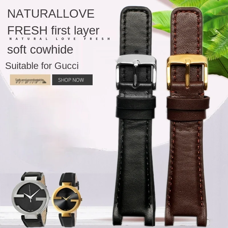 Concave Leather Watch Band for Gucci 1332 1333 1335 Series Gucci Men and Women 16mm 20mm 22mm Watch Strap