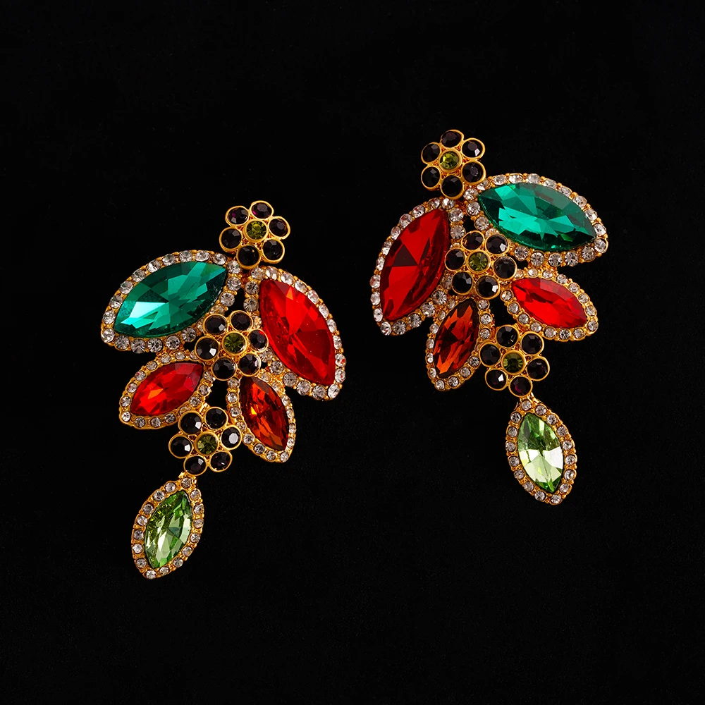 New Trend Bohemia India Colorful Zircon Flower Earrings For Women Dinner Party Wedding Fashion Personalized Jewelry Accessories