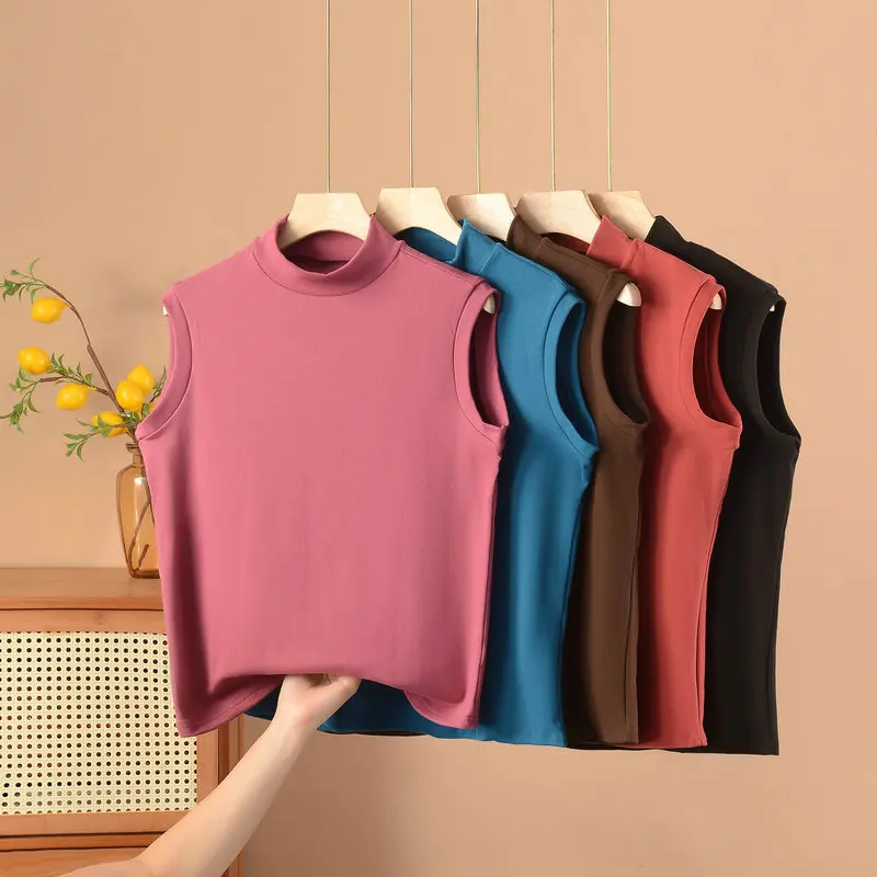 XL to 8XL Plus size Autumn winter warm Tank Tops Mock Neck sleeveless tops Women's thick Vest Solid color bottoming undershirt