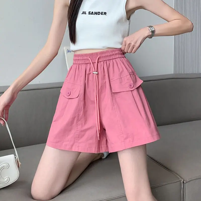 Raspberry Pink Workwear Shorts Women New Summer 2024 Slimming High-waisted Wide-leg Hot Pants Casual Trousers Sweatpants