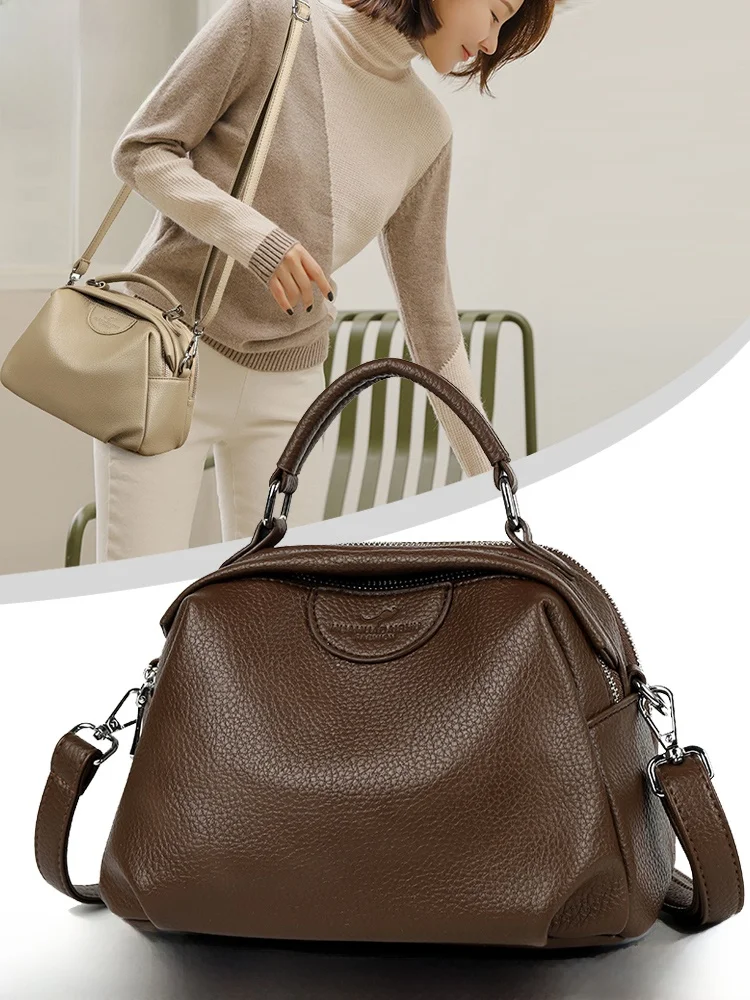 

Casual Leather Handbag for Women Soft Leather Single oulder Slant Cross Small Bag Commuter Universal Sle Matronly