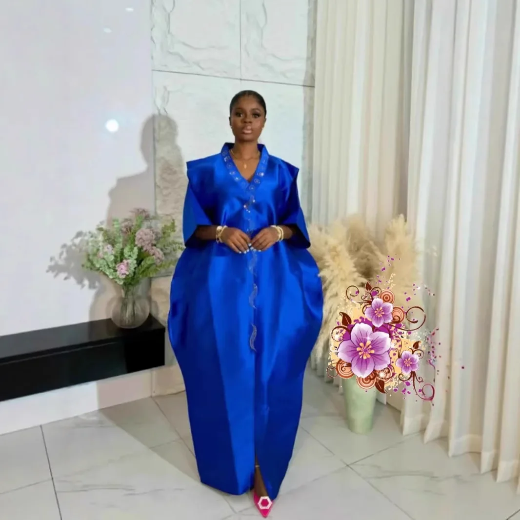 

2025 New Evening Prom Pleated Long Dresses for Women Summer Puff Sleeves V-neck Woman Split-front Loose Maxi Dresses