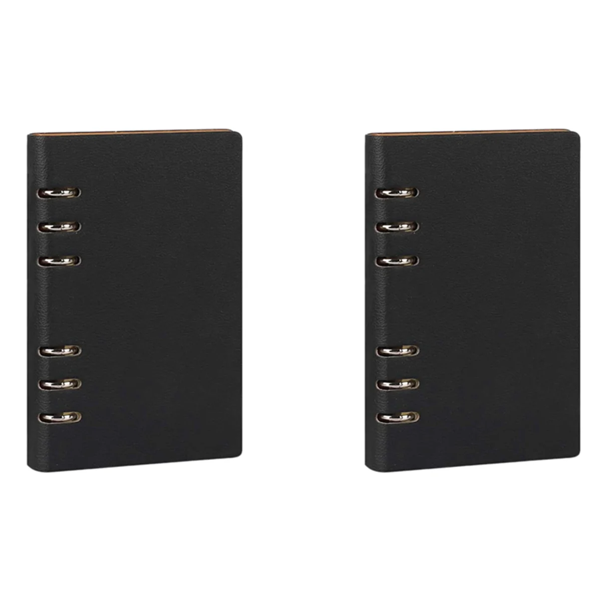 ABRJ-2X Notebook A5 6 fori Copertina in pelle PU Notebook Tasca allentata in pelle Ricaricabile Notebook Raccoglitore Anelli Diario (Nero)