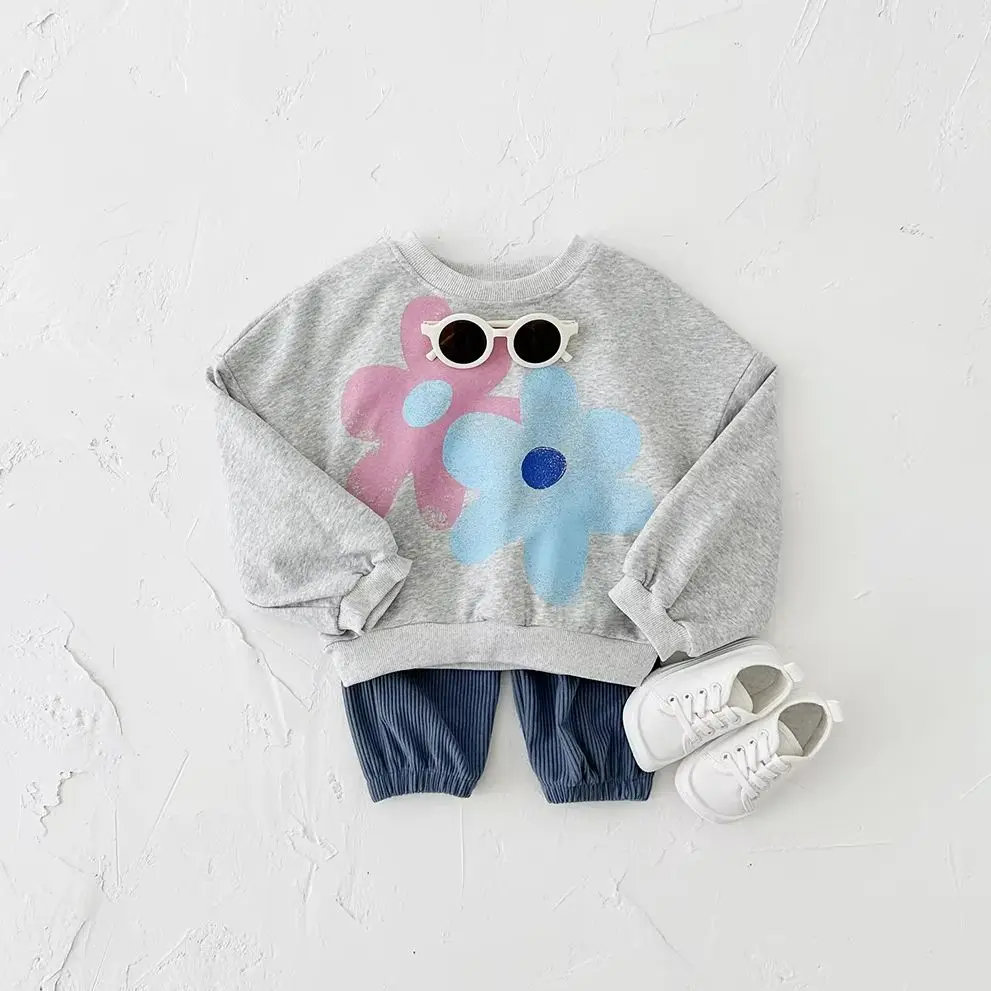 Newborn Baby Long Sleeved Top+Pants Pullover Set Flower Spring Casual 2PCS Children Clothing 0-4Y Cotton Print Girl