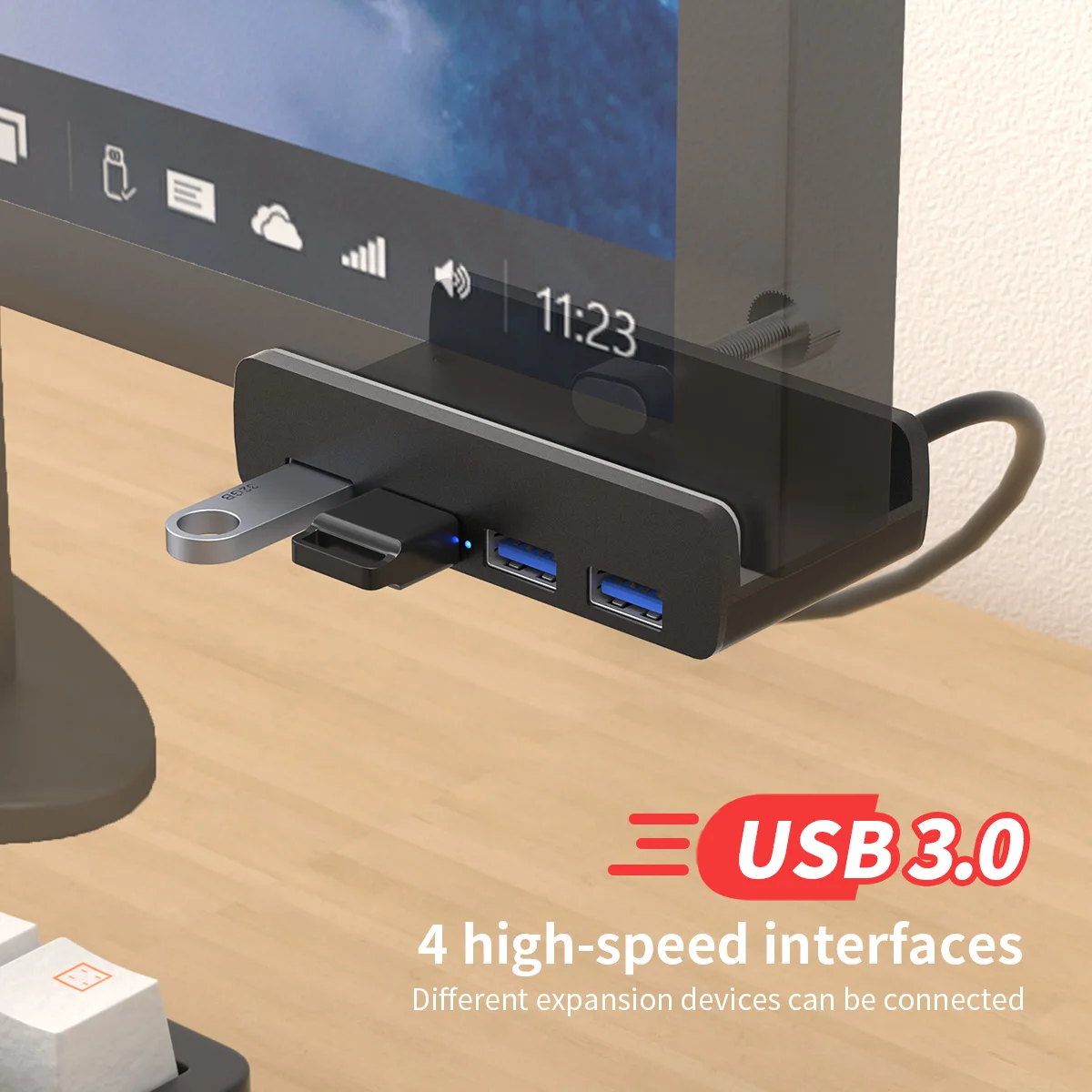 Imagem -04 - Hub Usb de Alta Velocidade com Braçadeira Portas Usb 3.0 Splitter Docking Station tipo c Porta de Alimentação Porta sd tf Black Metal