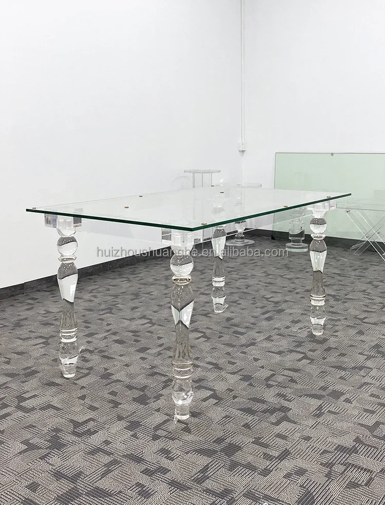 Restaurant Modern Design Banquet Transparent Acrylic  Crystal Glass Leg Dining Table Acrylic Hotel Tables