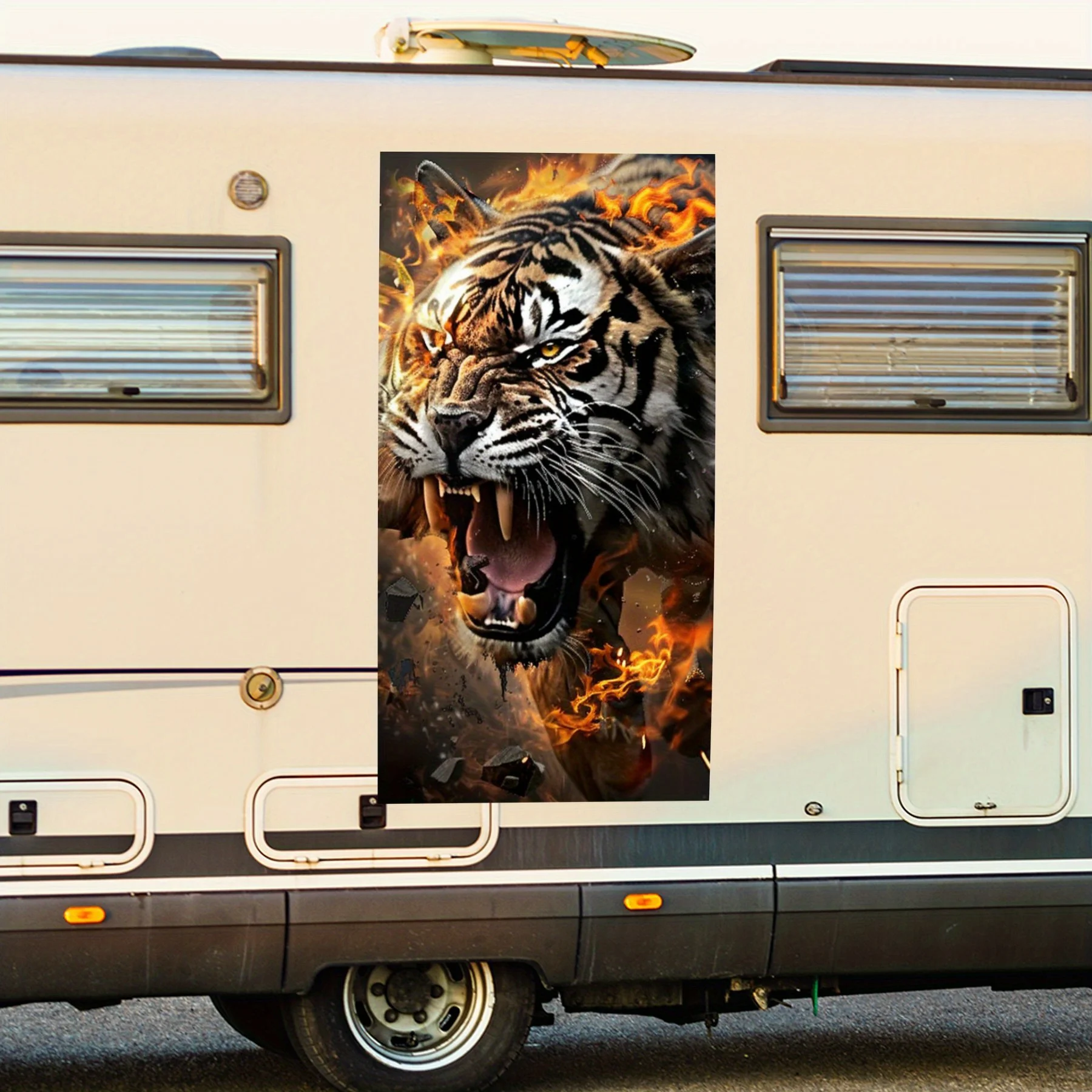 

Flaming Tiger Car StickerVinyl Decal for Car Rear, Waterproof Self-Adhesive Vinyl Stickers for Vehicle Tail & Bumper, Decoration