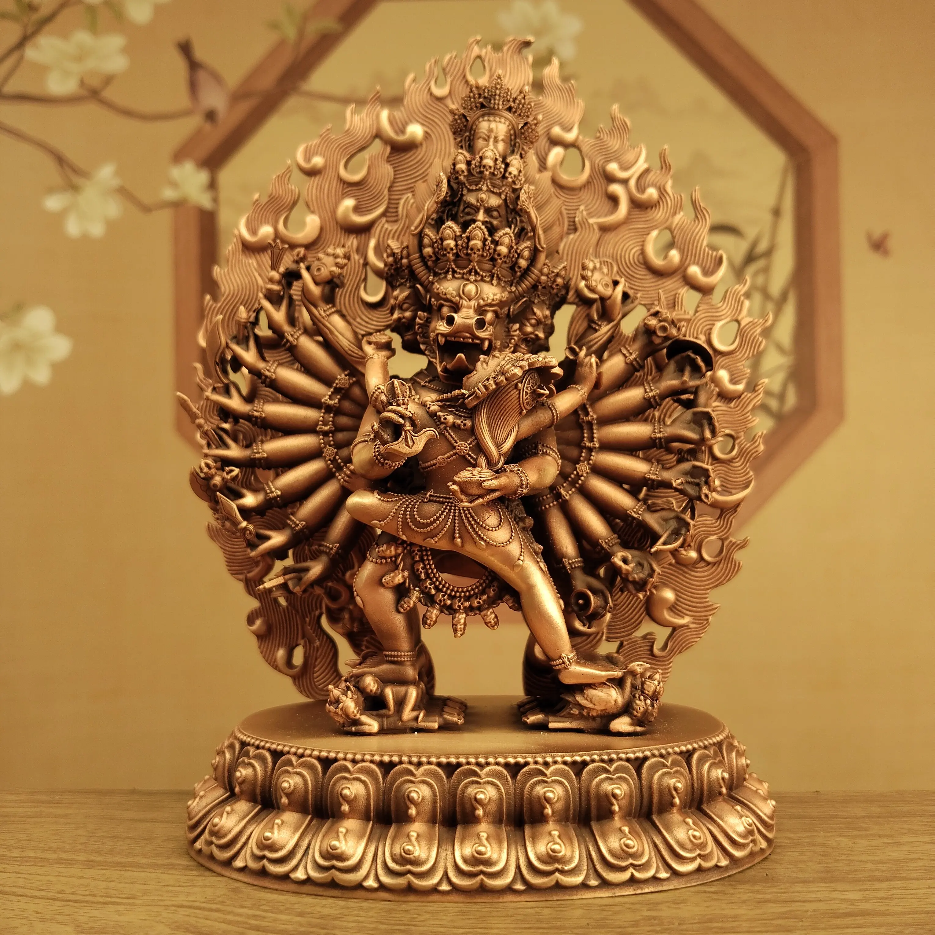 Tibetan Vajrayana Copper Union Yamantaka Statue 15cm Home Altar Car Portable Blessing