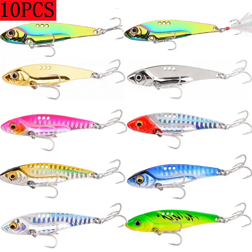 10PCS Long Shot 3D Eyes Metal Vib Blade Fishing Lures 7/10/12/15/18/25G Sinking Vibration Baits Vibe for Bass Pike Perch Fishing