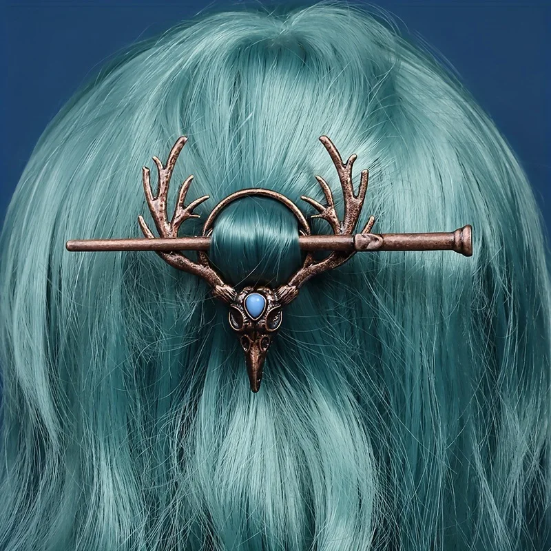 

European and American Personalized Hair Clip Women Nordic Viking Gothic Retro Crow Skull Antlers Versatile Fashion Hairpin