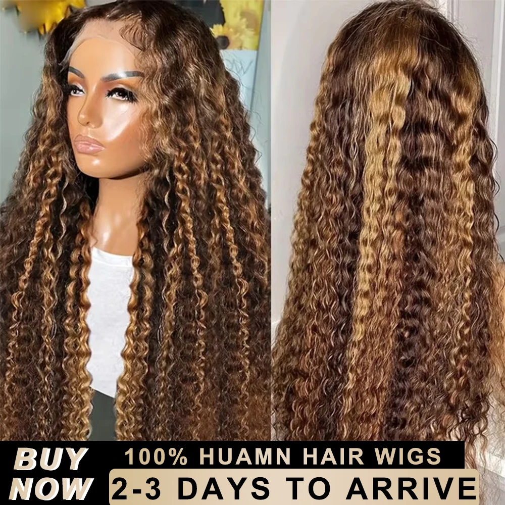 

250Density 30 40 Inch Highlight Ombre Wig Deep Wave 13x6 HD Lace Frontal Wig Brazilian Raw Curly Front Human Hair Wigs For Women