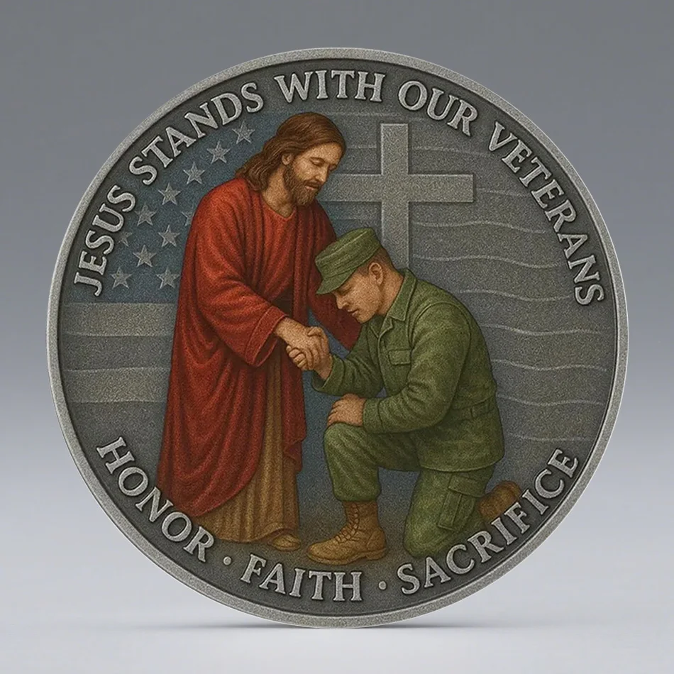 Veteran Honor Faith Collection Coin Jesus Stand with Our Veterans Silvery Plated Souvenir Coin