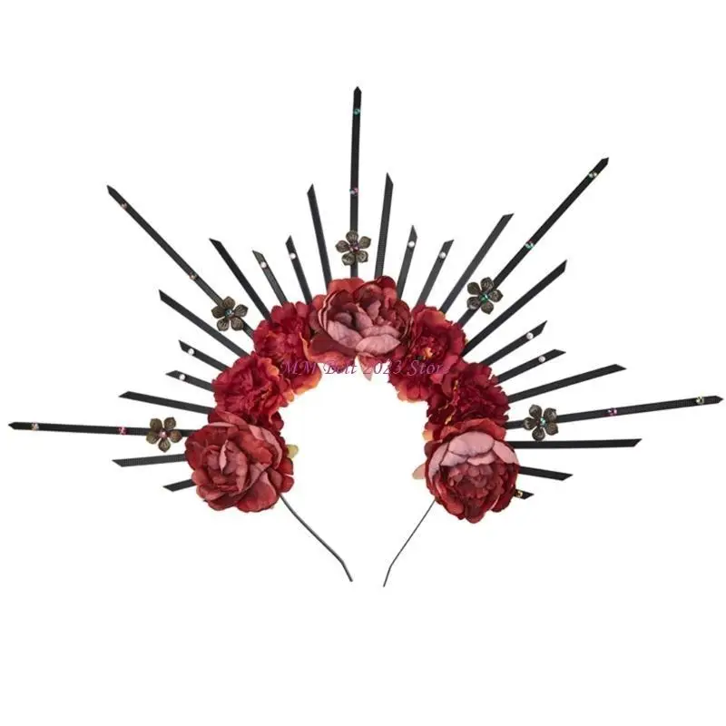 

49ME Women Halos Crown Flower Headband Spiked Tiaras Headdress for Cosplays