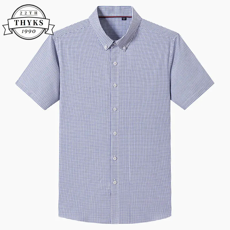 

Men's Summer Casual Shirts 100% Cotton Luxury Plaid Breathable Short Sleeved Blouses Male Social Plain Shirt Business Daily Tops