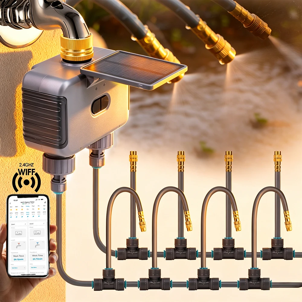 10/20/30M Solar WiFi Timer Spray Irrigation System for Garden Patio Smart Life/Tuya APP Remote Control Automatic Irrigation Kit