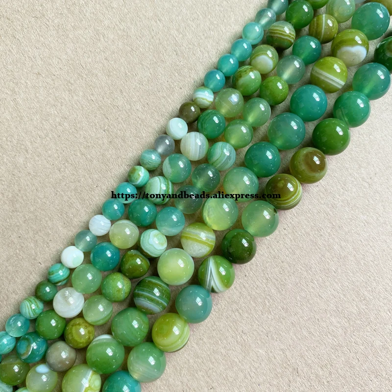 Natural Stone Olivine Stripes Onyx Agate Round Loose Beads 6 8 10 MM Pick Size For Jewelry Making DIY