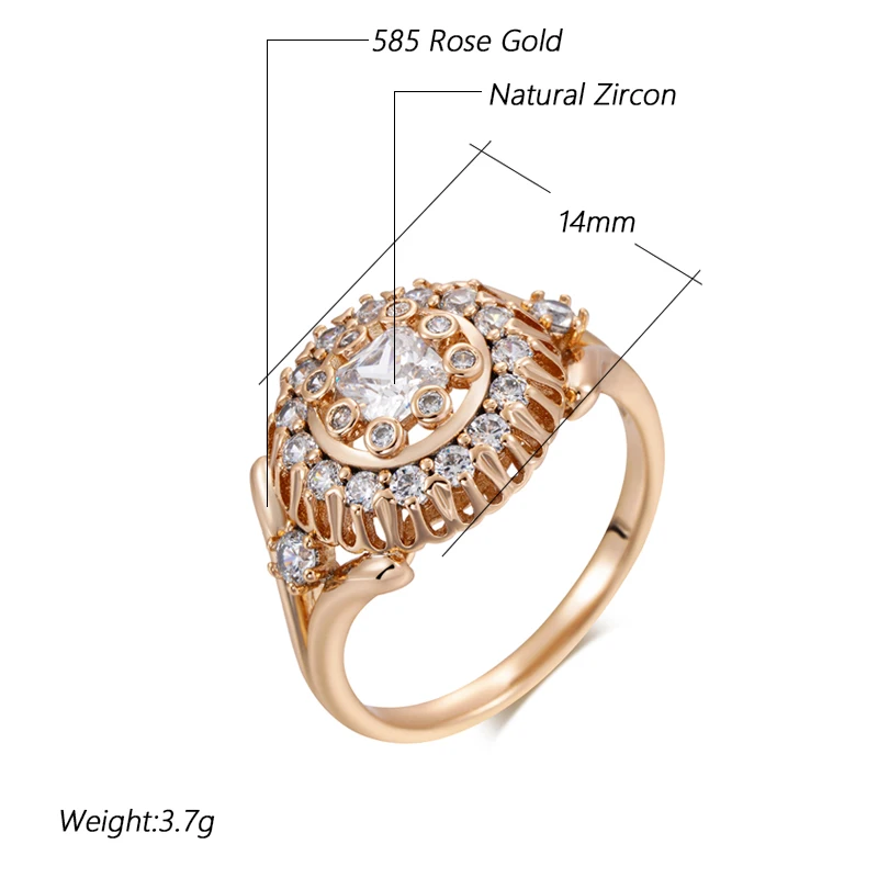 Kienl Hot Unique Crystal Flower Ring for Women Fashion 585 Rose Gold Color With Shiny Natural Zircon Daily Vintage Jewelry Gift