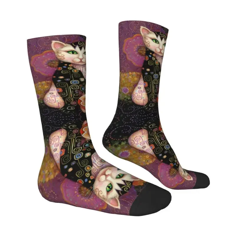 Gustav Klimt Cat Painting Dress Sock Men Women Male Breathable Warm Fashion Vintage Crew Socks