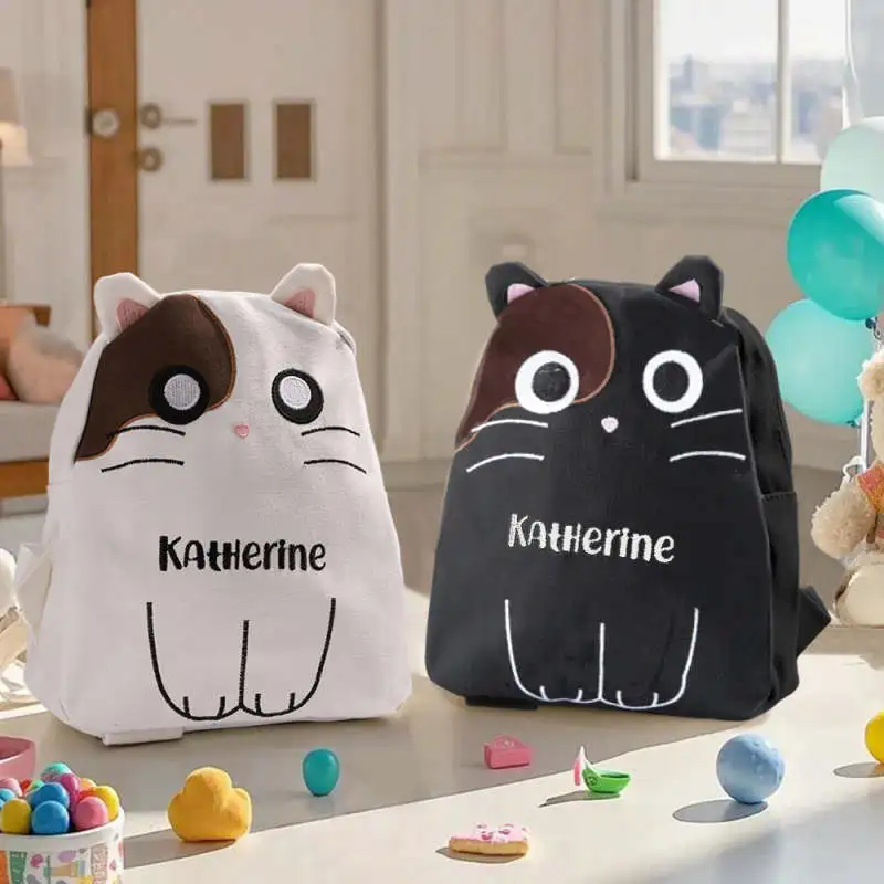 

Индивидуальное имя с вышивкой, новый модный рюкзак в корейском стиле для женщин, холщовый рюкзак с милым котом для девочек, студенческие рюкзаки